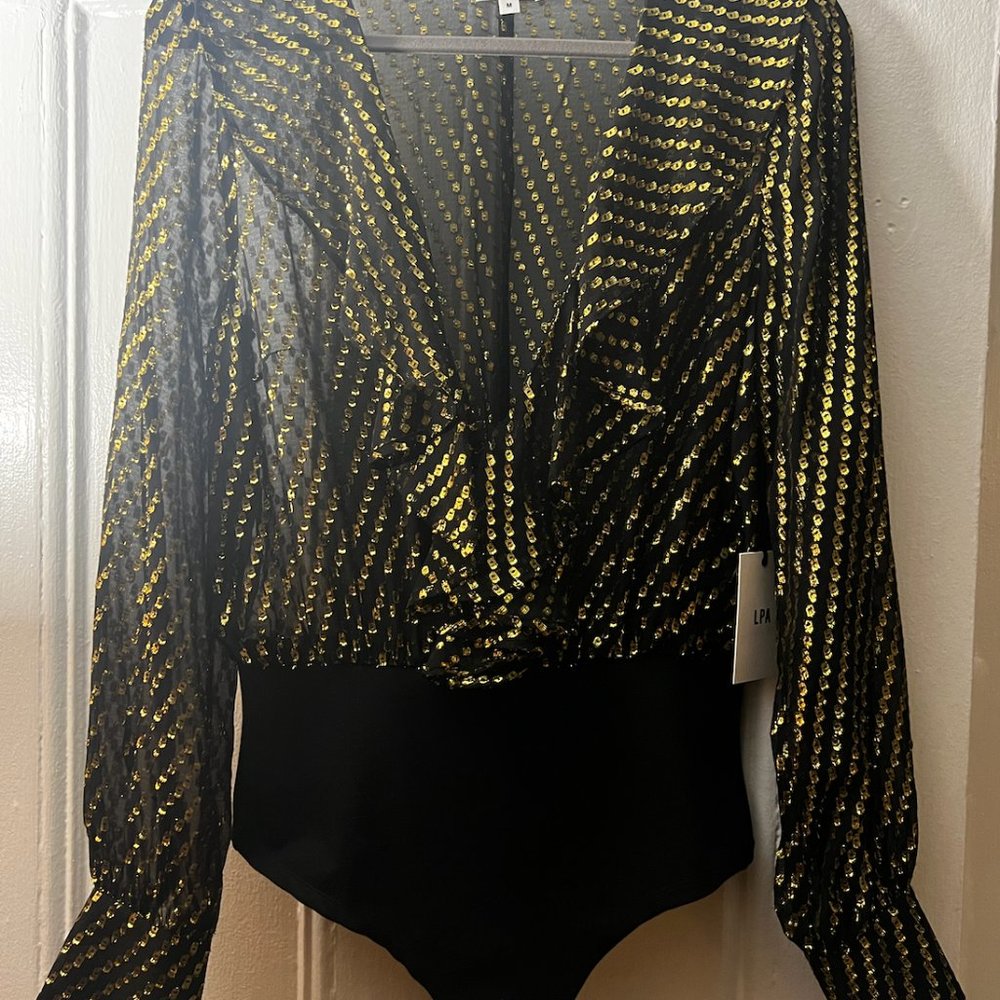 LPA Revolve Bodysuit Gold Dot Sequin - Size Medium